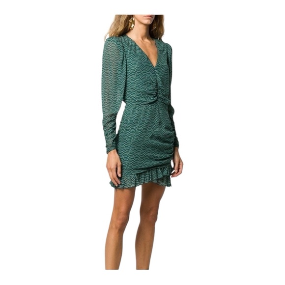 BA&SH | $395 Little Long Sleeve Mini Dress in Emerald Green, Size 1 (Small/US 4) - Picture 12 of 12